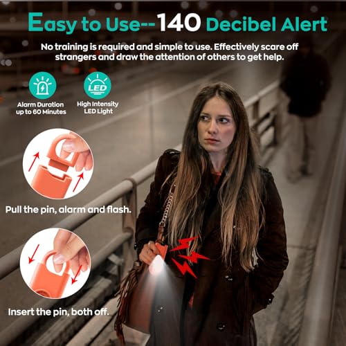 Fauxomor 140dB Personal Safety Alarm for Women 3pack Self Defense Keychain - color: Pink+Orange+Black