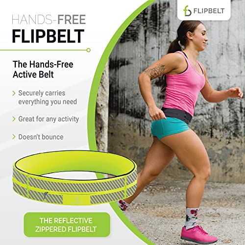 FlipBelt Zipper Running Belt, Waist Pack for Fitness and Running, US Company - color: Reflective Neon Yellow, size: Medium