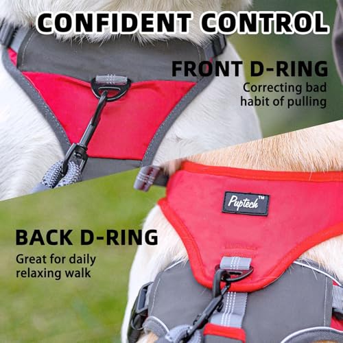 PUPTECK Escape Proof Dog Harness and Leash Set Upgraded No Pull Reflective Dog Vest with Lift Handle, Easy Control Pet Harness for Medium Large Dogs Training Walking Running - color: Red/Grey, size: Medium