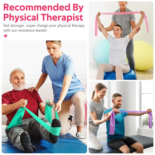Resistance Bands Set, Exercise Bands for Physical Therapy, Pilates, Yoga - color: Pink, Purple, Green, size: 4.9FT
