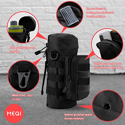 MOLLE Water Bottle Holder for Backpack, Tactical Bottle Pouch Carrier for Travel Hiking Cycling with Metal Hook