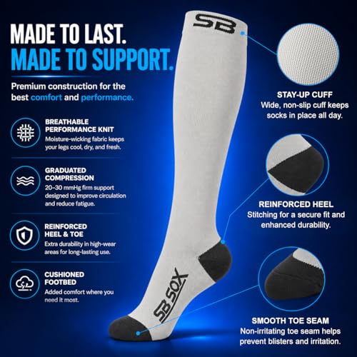 SB SOX Compression Socks for Men & Women (20-30mmHg) - color: Gray/Black, size: Small