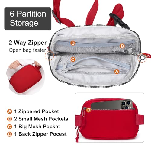 Mini Belt Bag for Women, RFID Small Fanny Pack, Womens Fashion Waist Packs with Extender Strap, Crossbody Bum Bags - color: J07-red