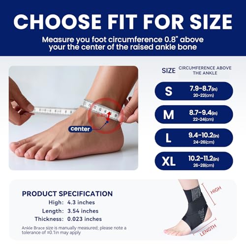 JOMVD Elastic Ankle Brace for Women&Men - Thin Lightweight Silky Compression Sleeves with Wraps for Plantar Fasciitis Sprained Ankle Injury Relief, Sports, Running,X-Large