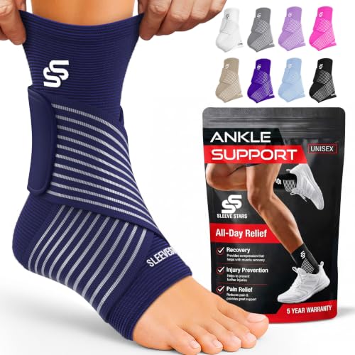 Sleeve Stars Ankle Brace Men & Women Support (Single/M:10"-12"/Navy Blue) - color: Navy Blue, size: Medium