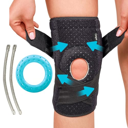 Caspe 1 Pack Knee Brace for Women & Men – Adjustable Knee Brace for Pain Relief with Patella Gel Pad & Side Stabilizers & Compression Straps – ACL, Meniscus Tear, Arthritis, Running Support