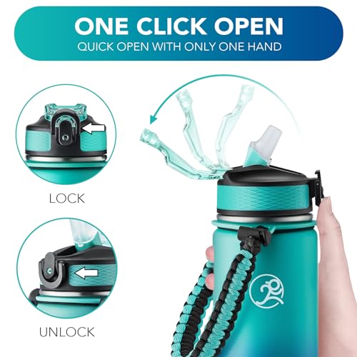 GOSWAG 24oz Insulated Stainless Steel Travel Water Bottle, 2 Lids - color: Green-Blue Ombré