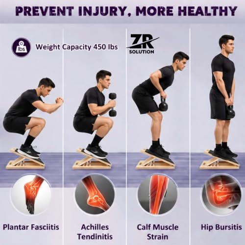 Slant Board for Calf Stretching Portable Wooden Slant Board 5 Angles Non-Slip Incline Wedge Stretcher Squats Adjustable Incline Board Physical Therapy Foot Leg Knees Toes Heel Ankle Mobility Training