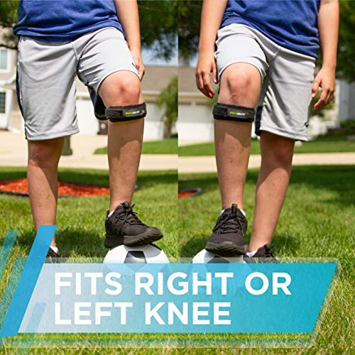 BraceAbility Kids Knee Band - Youth Patellar Tendon Support Strap Child Osgood Schlatter Brace for Jumpers Knee, Patella Tendonitis, Sports Wrap for Running, Soccer, Volleyball, Basketball (S) - size: Small