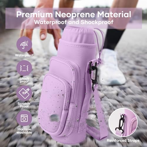 linmaya Water Bottle Carrier Bag,Water Bottle Holder with Straps Phone Pockets Fits Stanley IceFlow Owala 16/24/32/40oz Tumbler - color: Purple, size: 16-40 Oz wihtout Handle