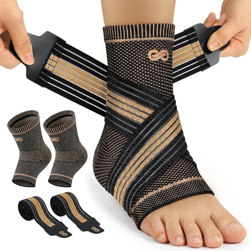 PAPLUS Ankle Brace for Women & Men, Copper Infused Foot Compression Sleeve - size: Medium
