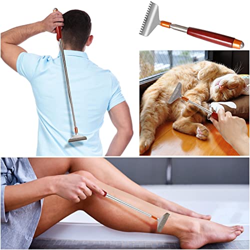 Oversized Back Scratcher Long Wooden Handle with Roller Massager - color: Red, size: L