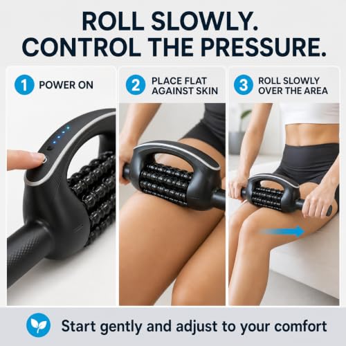 Lymphatic Drainage Massager with 8 Rotating Rollers – Electric Body Massage Roller for Legs, Arms, Stomach & Back – Rechargeable Deep Tissue Massager for Circulation, Recovery & Daily Wellness