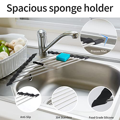 Ahyuan Roll up Dish Drying Rack Over The Sink Kitchen Roll up Sink Drying Rack Portable Dish Drainer Foldable Dish Drying Rack (Black, Triangle 16.3''X9.4'') - color: Black, size: Triangle 16.3 inches x 9.4 inches