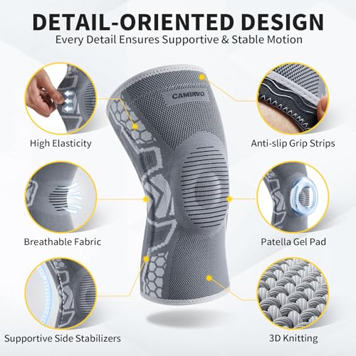 CAMBIVO 2-Pack Knee Brace for Men & Women, Compression Sleeve with Gel Pad - color: Gray, size: X-large
