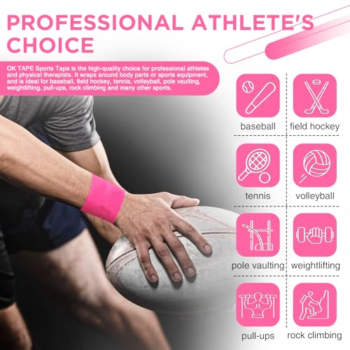 OK TAPE Athletic Sports Tape 4 Packs 32.8ft Per Roll Pink Strong Adhesion - color: Pink, size: 1.5" x 11yards - 4 Rolls