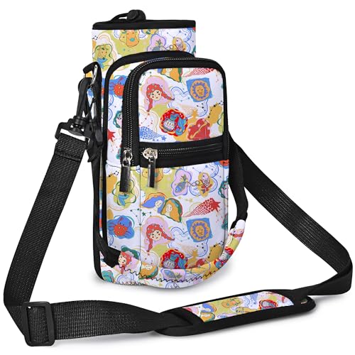 AUPET Water Bottle Sling Bag Sleeve Holder Carrier 25/32/40/64 oz,Insulated Crossbody Water Bottle Case Cover with Strap and Pockets for Men/Women Walking Hiking - color: Zodiac Fantasy, size: 25oz