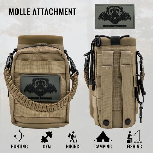 NATURE PIONEOR 32 64 128oz Tactical Water Bottle Pouch, MOLLE Bottle Holder - color: Khaki, size: 32OZ