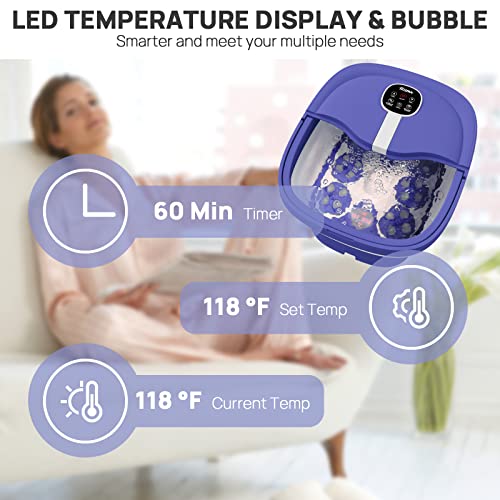 Collapsible Foot Spa Electric Rotary Massage with Heat, Bubble, Remote - color: Blue