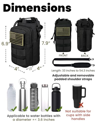 DEFUNX 32 Oz Water Bottle Holder with Strap Bottle Carrier Bag with Phone Pocket MOLLE System for Walking - color: All Black