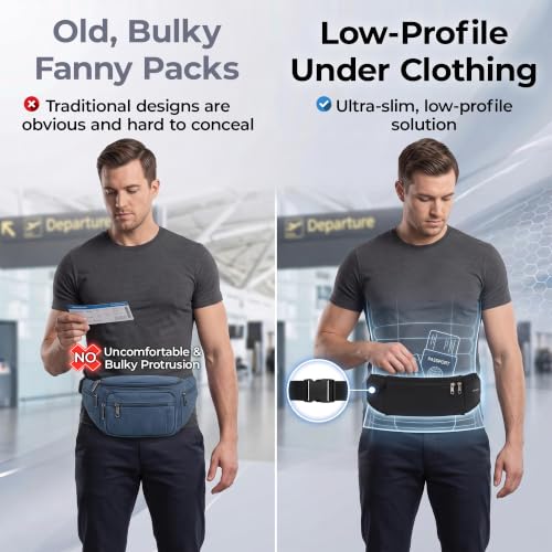 The Belt of Orion Money Belt, Anti-Theft Travel Waist Pack, Slim 9x4in - size: Travel 9"x4"