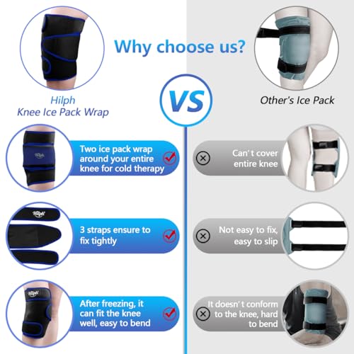 Hilph Knee Ice Pack Wrap, Adjustable Knee Brace with 2 Gel Ice Packs, Black - color: Black