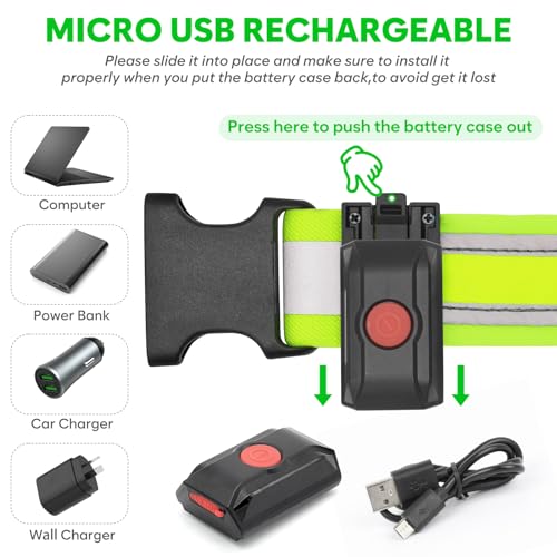 Illumifun LED Running Belt - USB Rechargeable Light Up Sash, High-Visibility Elastic Waistband Light for Running Cycling Hiking Camping Nighttime Activities - color: Neon Green