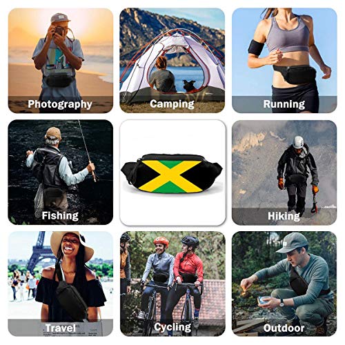 Dujiea Fanny Pack, Jamaica Flag Waist Bag with Headphone Hole Belt Bag Adjustable Sling Pocket Fashion Hip Bum Bag for Women Men Kids Outdoors Casual Travelling Hiking Cycling - color: Jamaica Flag