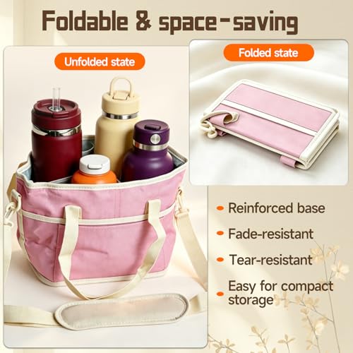 4 Compartment Drink Carrier Bag Family Size Insulated Water Bottle Holder & Tumbler Tote with Adjustable Strap Nylon Organizer Caddy with Front Pocket for Travel, Picnic, Delivery