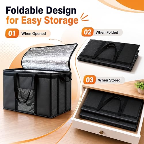 NZ home Insulated Food Delivery Bag, Grocery Cooler & Catering Tote - color: Black, size: Medium