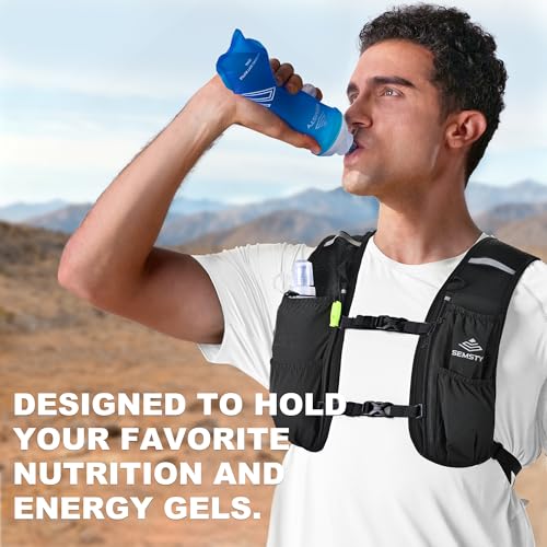 Running Vest for Women Men,5L Hydration Vest with 2*500ml Soft Flask - color: Black