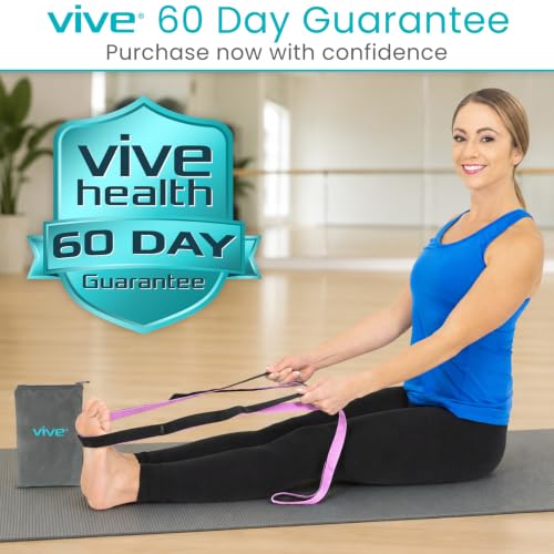 Vive Stretch Strap (75" - 10 Loops) - Leg Stretch Band to Improve Flexibility - Stretching Out Yoga Strap - Exercise and Physical Therapy Belt for Rehab, Pilates and Gymnastics with Guide Book - color: Pink