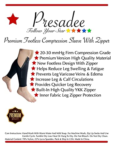Presadee Shin Premium 20-30 mmHg Firm Compression Leg Calf Sleeve With Zipper (Black, 5X-Large) - color: Black, size: 5X-Large