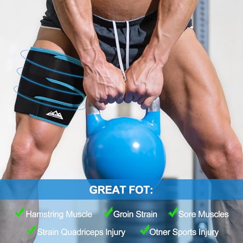 supregear Thigh Wrap Support, Hamstring Quad Wrap, XL - color: Black + Blue, size: XL