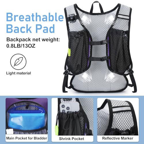 Lightweight Hydration Backpack, Running Backpack with 2L Water Bladder - color: Purple