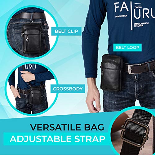 Small Leather Crossbody Shoulder Bag Men Belt Clip Phone Holster Case Belt Loop Pouch Waist Bag Pack Fit for iPhone 17/16/15/14/13 Pro Max Galaxy Note 9 8 S25/S24/S23 Ultra (Black) - color: Black