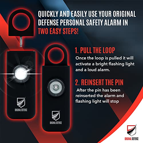 Original Defense® Siren Self-Defense Alarm - 130 dB Keychain Alarm with LED Strobe Light for Women, Children, and Elderly - Police Recommended - (Black, 1 Count) - color: Black