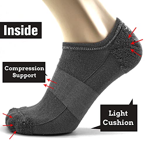 Busy Socks No Show Thin Merino Wool Blend Running Socks with Non-Slip Grips - color: 3 Pairs Dark Grey, size: Large-X-Large