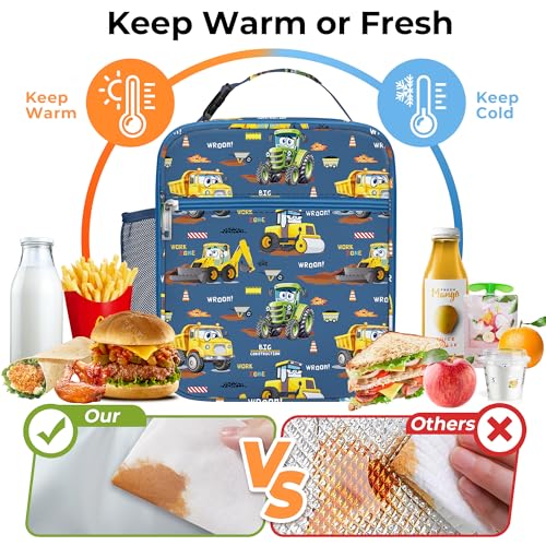 Clastyle Car Insulated Kid Lunch Bag for Boy Lunch Box, Yellow Excavator - color: Yellow Excavator