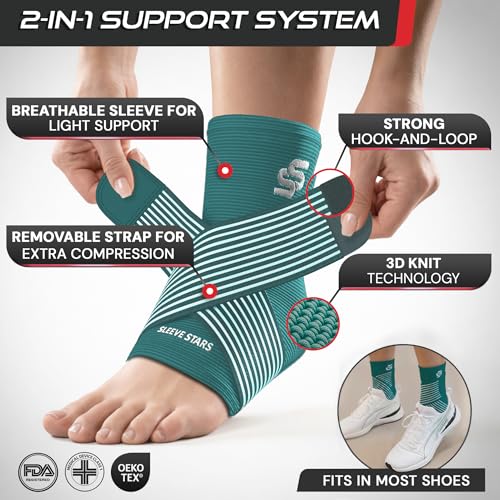 Sleeve Stars Ankle Brace Men & Women Support (Single/M:10"-12"/Turquoise) - color: Turquoise, size: Medium