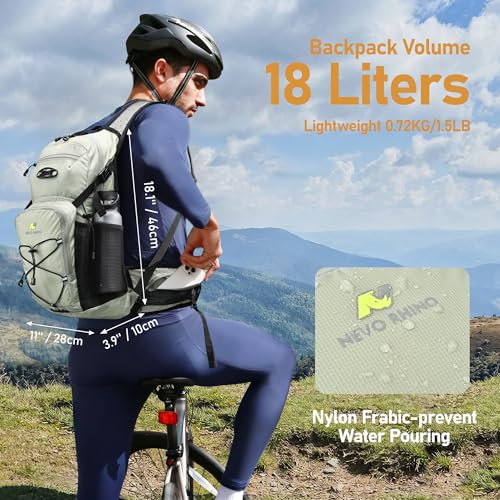 N NEVO RHINO Hydration Backpack, 18L Hiking Backpack with 3L Water Bladder - color: Seaweed Green