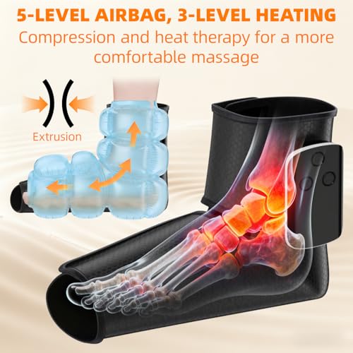 Cordless Air Compression Foot and Ankle Massager with Heat, 2 Pack - color: Black-2pc
