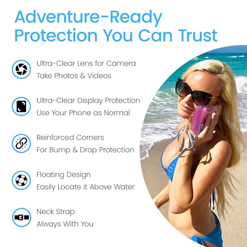 AquaVault Floating Waterproof Phone Pouch Case Universal for iPhone Android - color: Pink