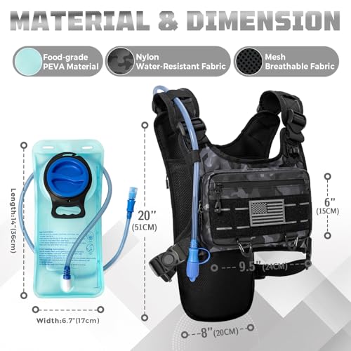 Running Hydration Vest with 2L Water Bladder， Lightweight Adjustable Hydration EDC Chest Pack for Men and Women, Water Backpack for Hiking, Cycling - color: Camo