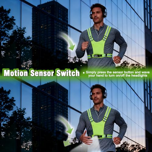 Gesture Sensing Running Light Reflective Vest with Pouch (Green) - color: green