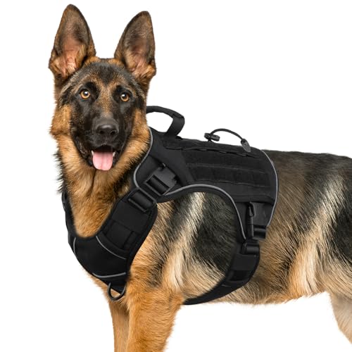 WINGOIN Black Tactical Dog Harness for Large Dogs,No Pull Dog Harness - color: Black, size: X-Large: 70-120 lbs (Chest:29-39",Neck:21-26")