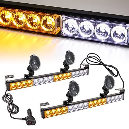 2×16.8 inch Emergency Strobe Light Bar for Vehicles, Trucks - color: Amber/White