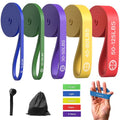 Exercise Bands，Set of 6 Resistance Bands for Working Out,Pull Up Bands Set,at Home Workout Equipment,Instruction Guide and Carry Bag Included (5set（Blue+Green+Purple+Yellow+red+Finger Exercisers）)