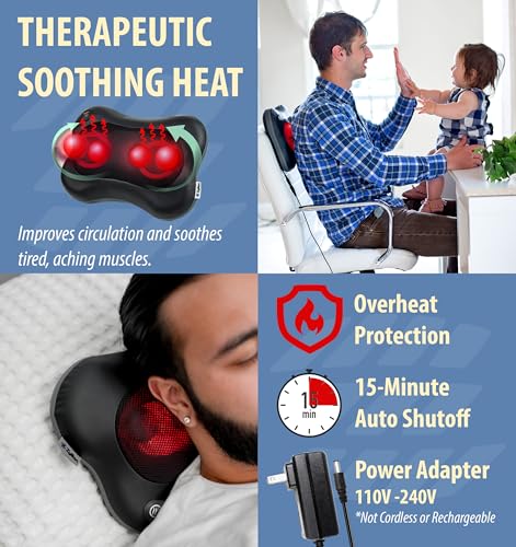 Zyllion ZMA-34 Back and Neck Massager with Heat for Pain Relief, Black - color: Zma-34: Black (2 Speeds)