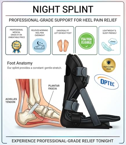 Plantar Fasciitis Night Splint — Adjustable Dorsiflexion Boot with Soft Velcro Straps for Heel, Arch & Morning Foot Pain | Lightweight & Breathable, Fits Left or Right Foot | Medical Grade (Medium) - size: Medium